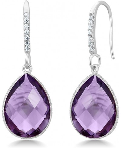925 Sterling Silver Purple Amethyst Dangle Earrings For Women (13.00 Cttw Gemstone Birthstone Pear Shape 16X12MM) $48.99 Drop...