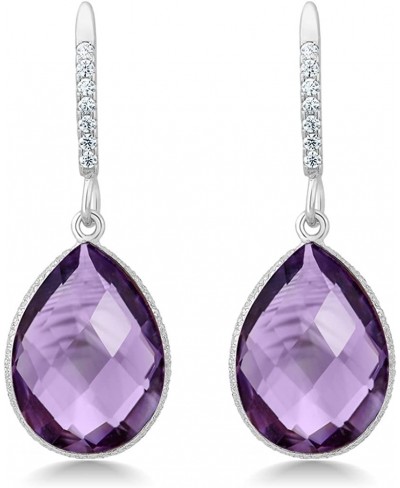 925 Sterling Silver Purple Amethyst Dangle Earrings For Women (13.00 Cttw Gemstone Birthstone Pear Shape 16X12MM) $48.99 Drop...