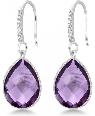 925 Sterling Silver Purple Amethyst Dangle Earrings For Women (13.00 Cttw Gemstone Birthstone Pear Shape 16X12MM) $48.99 Drop...