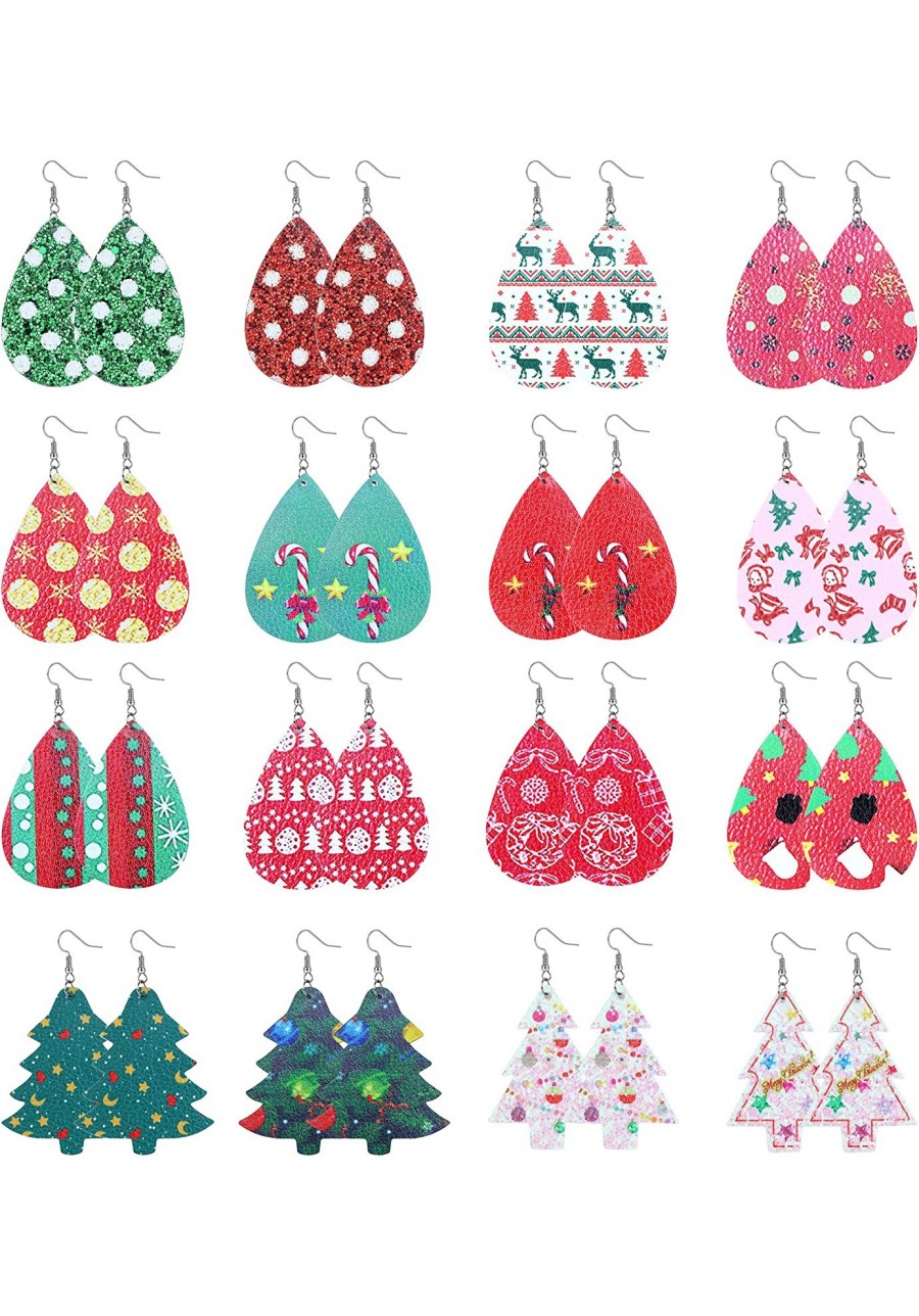 16 Pairs Christmas Leather Earrings for Women Xmas Faux Leather Earrings Christmas Decorations Teardrop Drop Dangle Earrings ...