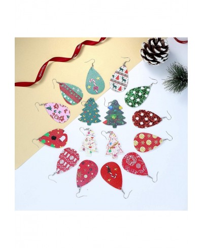 16 Pairs Christmas Leather Earrings for Women Xmas Faux Leather Earrings Christmas Decorations Teardrop Drop Dangle Earrings ...