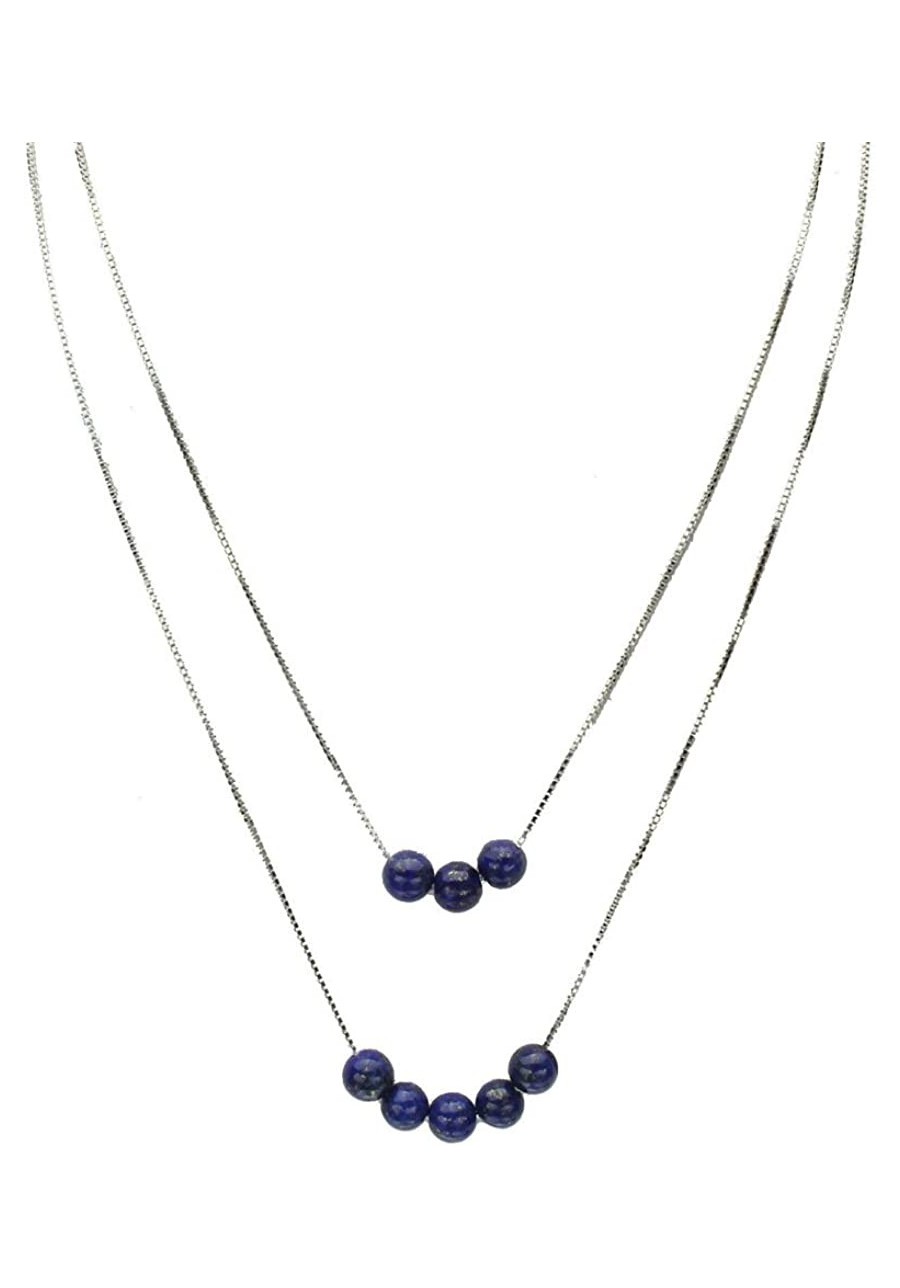 2-Strand Blue Lapis Stone Beads Floating Sterling Silver Box Chain Necklace Adjustable $19.33 Strands