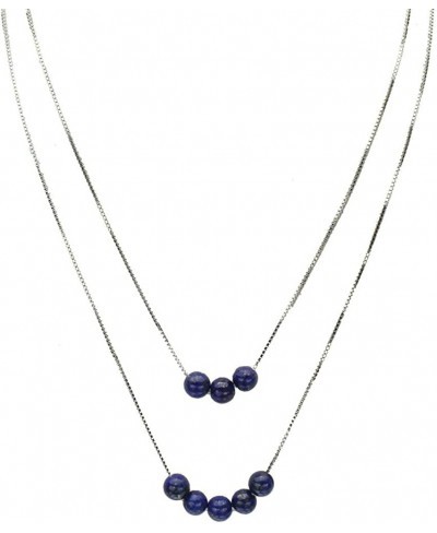 2-Strand Blue Lapis Stone Beads Floating Sterling Silver Box Chain Necklace Adjustable $19.33 Strands