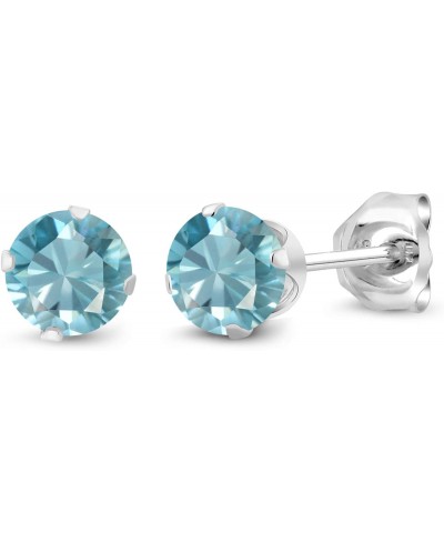 925 Sterling Silver Blue Zircon Stud Earrings For Women (1.00 Cttw Round 4MM) $41.56 Stud