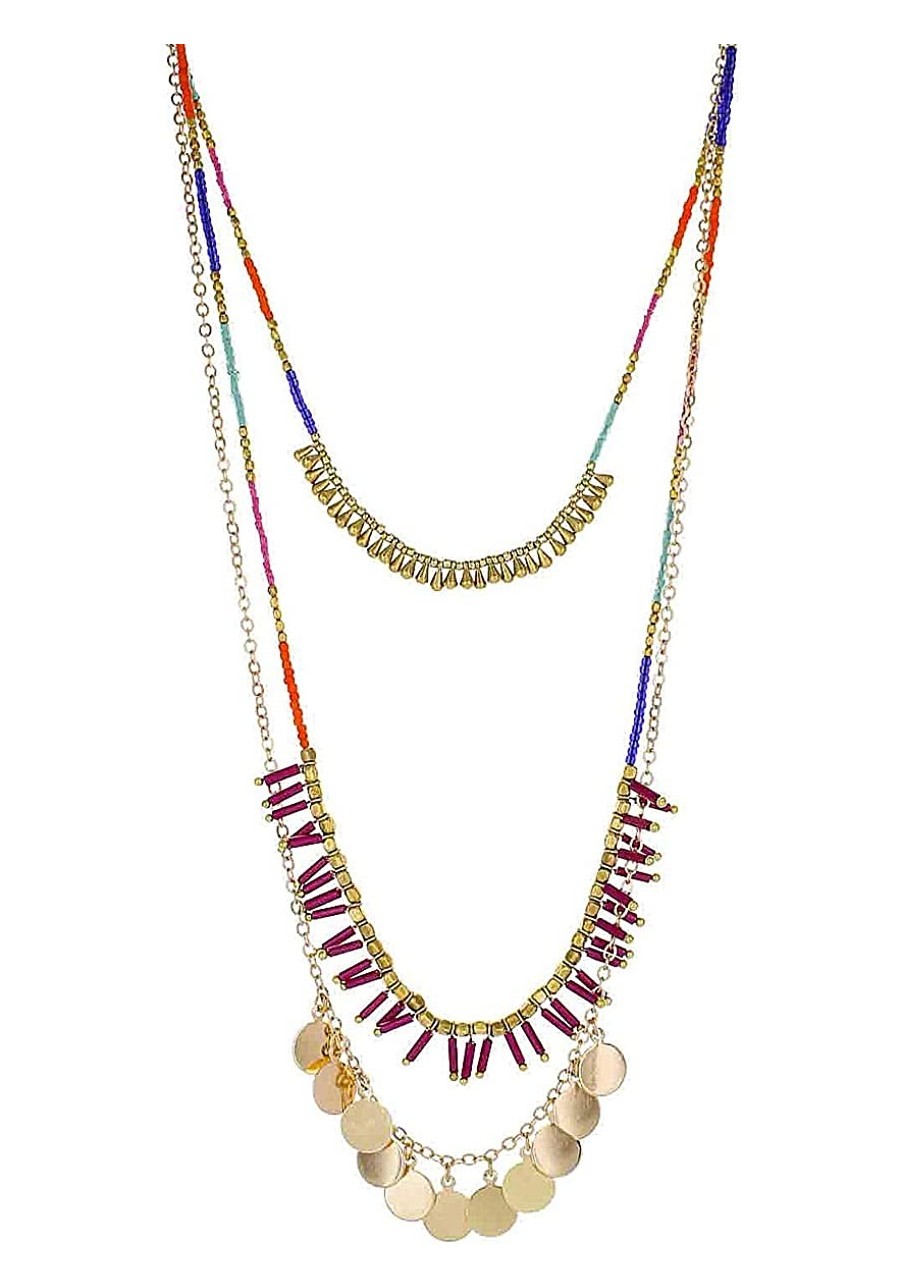 Womens Multi Strand Seed Bead Necklace With Stick Charm Multi One Size $27.14 Strands