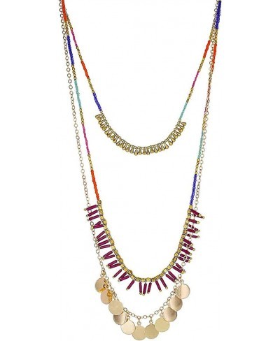 Womens Multi Strand Seed Bead Necklace With Stick Charm Multi One Size $27.14 Strands