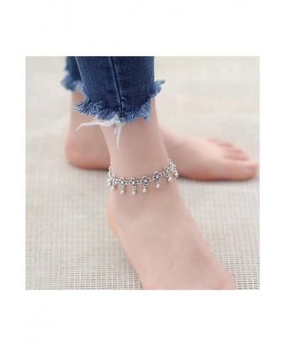 Boho Flower Tassel Ankle Bracelet Silver Bead Dangle Anklet Bracelet Vintage Hollow Flower Chain Anklet Sliver Bead Drop Ankl...