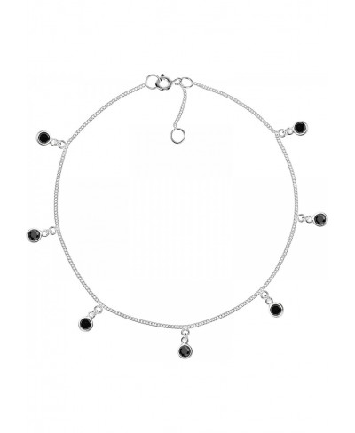 Cute Round Black Cubic Zirconia Dangle .925 Sterling Silver Link Anklet $18.70 Anklets