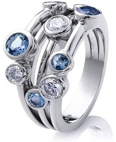 925 Sterling Silver Jewelry Womens Geometric Two-Tone Gemstone Ring Unique Sapphire Diamond Wedding Ring Multi Row Eternity E...