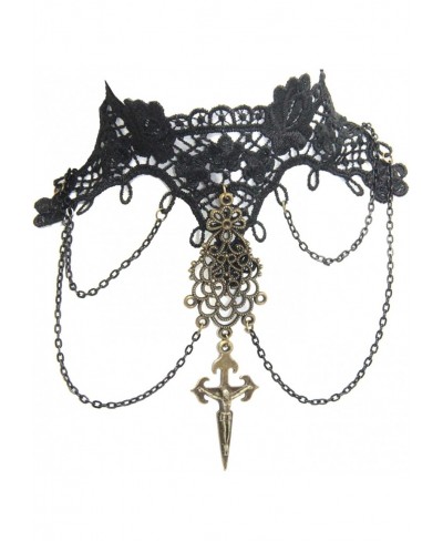 Black Lace Gothic Halloween Cosplay Cross Choker Necklace $19.27 Chokers