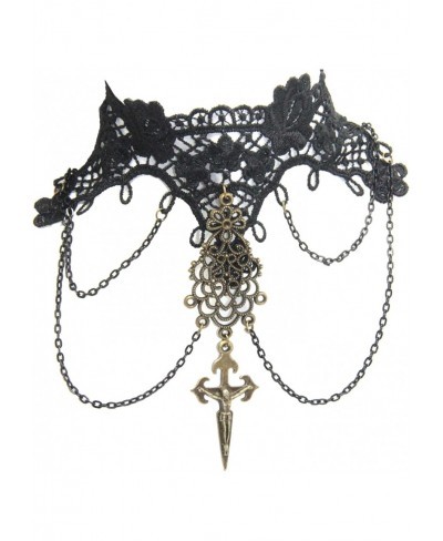 Black Lace Gothic Halloween Cosplay Cross Choker Necklace $19.27 Chokers