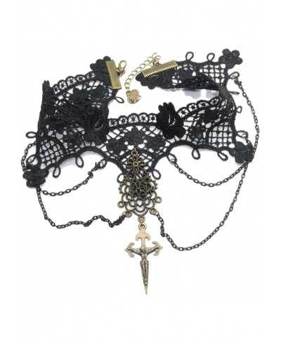 Black Lace Gothic Halloween Cosplay Cross Choker Necklace $19.27 Chokers