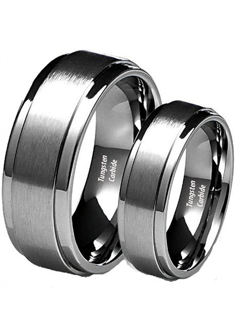 His & Her's 8MM/6MM Brushed Center Step Edge Tungsten Carbide Wedding Band Ring Set $30.93 Bridal Sets