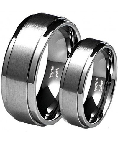 His & Her's 8MM/6MM Brushed Center Step Edge Tungsten Carbide Wedding Band Ring Set $30.93 Bridal Sets