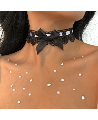 White Lace Bow-Knot Choker Necklace Lovely Lace Bowknot Choker Sweet Stretch Black White Adjustable Necklace for Women Girls(...