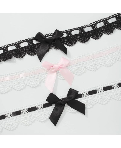 White Lace Bow-Knot Choker Necklace Lovely Lace Bowknot Choker Sweet Stretch Black White Adjustable Necklace for Women Girls(...