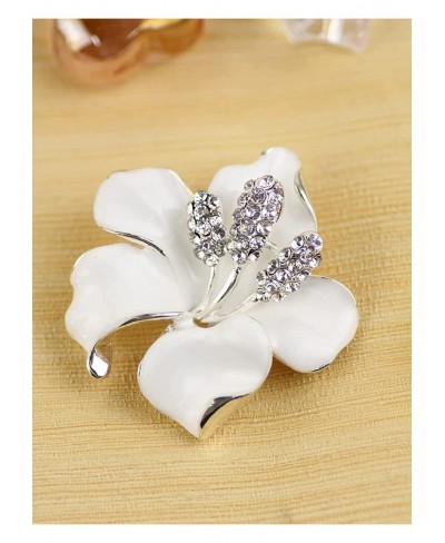 Brooch Pin for Women White Flowers Brooch Fashion Bridegroom Wedding Brooches Rhinestones Breastpin for Banquet Flowers Lapel...