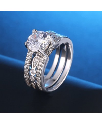 2.7 Carats Round Cut White Cubic Zirconia Alternative Engagement Wedding Ring Set for Women Size 5-11 $35.49 Bridal Sets