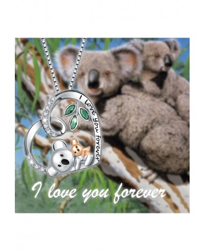 Koala Bear Necklace S925 Sterling Silver Cute Animal Mother and Child I Love You Forever Heart Pendant Necklaces Jewelry Birt...