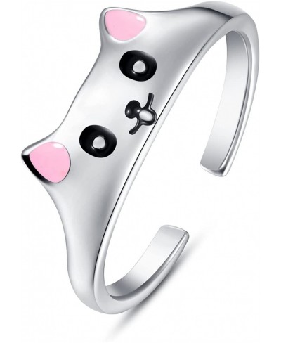 Cute Cat Adjustable Rings For Women 925 Sterling Silver Lovely Cats Animals Open Ring Jewelry $23.90 Statement