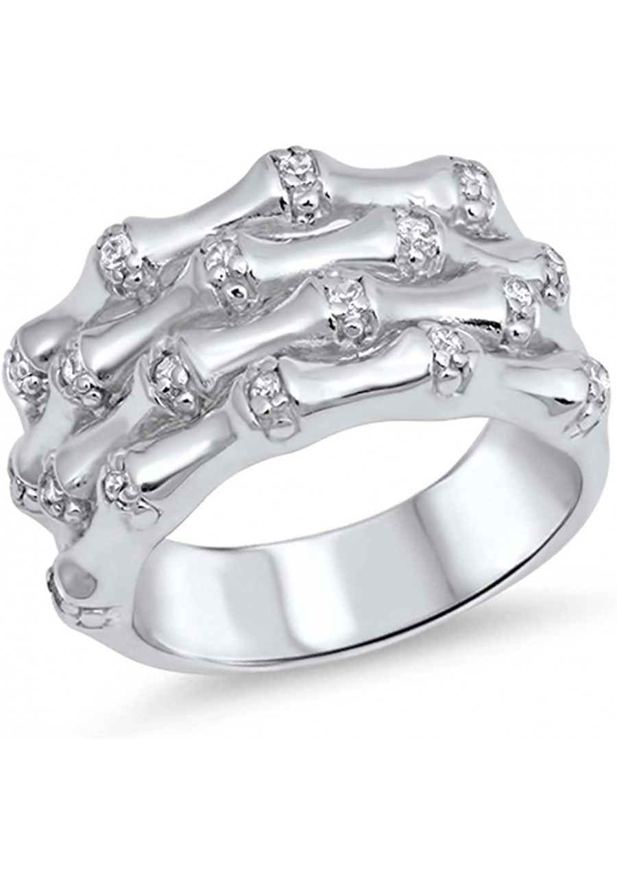 Skull Bone Clear CZ Biker Ring New .925 Sterling Silver Band Sizes 6-10 $35.67 Bands