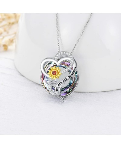 925 Sterling Sliver Crystal Necklace Sunflower/Lotus/Daisy/Tree of Life/Stethoscope Pendant Necklace for Women Girls $27.48 P...