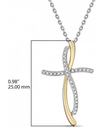 Two Tone 14K Gold Plated .925 Sterling Silver Diamond Asymmetrical Looped Open Heart and Wavy Infinity Cross Pendant Necklace...