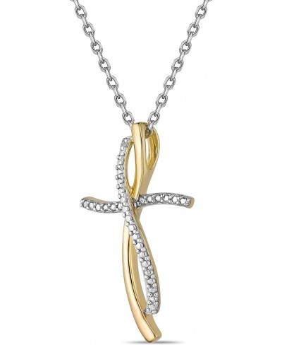 Two Tone 14K Gold Plated .925 Sterling Silver Diamond Asymmetrical Looped Open Heart and Wavy Infinity Cross Pendant Necklace...