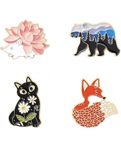 4Pcs Cute Animal Enamel Pins for Jackets Backpack Shirt Lapel Badges Pins Cartoon Creative Fox Cat Bear Hedgehog Brooches for...