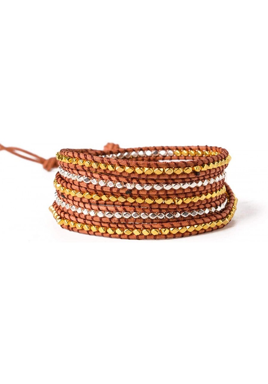 Handmade Boho 4 Wrap Bracelet Gold and Silver and Brown for Women Collection $14.44 Wrap