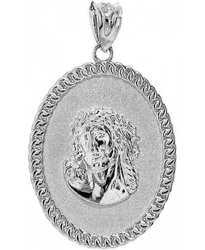 Sterling Silver Cuban Link Framed Jesus Face Oval Medallion Pendant $29.20 Pendants & Coins