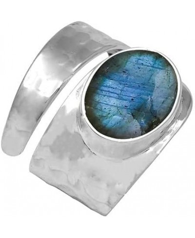 10x12 MM Labradorite Bypass Ring Hammered .925 Sterling Silver $29.72 Statement