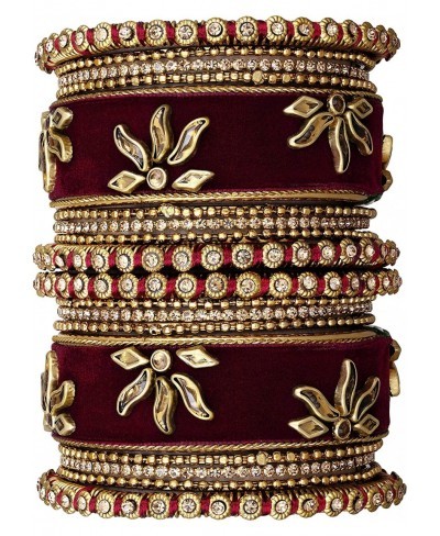 Velvet Faux Kundan Designer Bangle Chuda Set for Indian Traditonal Wedding Party Fashion Jewelry for Women $24.17 Strand