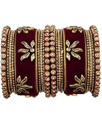 Velvet Faux Kundan Designer Bangle Chuda Set for Indian Traditonal Wedding Party Fashion Jewelry for Women $24.17 Strand