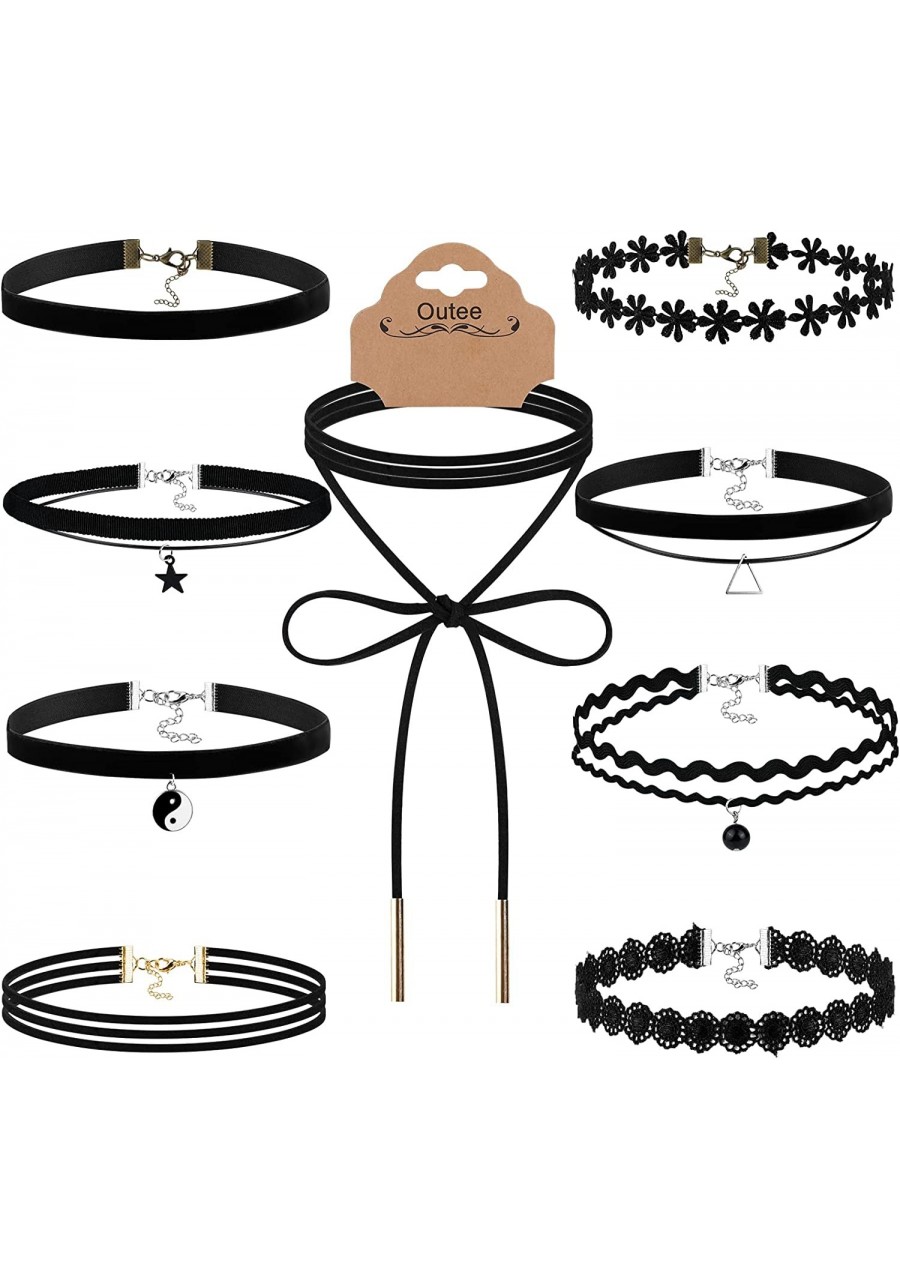 9 Pcs Choker Set Black Chokers Necklaces for Women Black Velvet Choker Necklaces for Teen Girls Henna Tattoo Ribbon Chokers f...