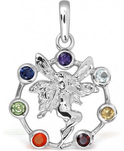 925 Sterling Silver Celtic Round Fairy Angel Wings Chakra 7 Simulated CZ Pendant $42.94 Pendants & Coins