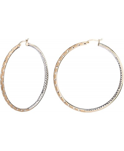 Two-Tone Sterling Silver Gold Plated 60mm Click-Top Hoop Earrings with Inside and Out Diamond Cut $52.51 Hoop