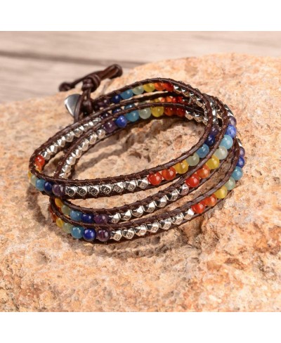 7 Chakra Bracelets for Women with Real Crystaks Leather Wrap Healing Bead Bracelet Women Men Boho Friendship Jewelry $15.18 Wrap