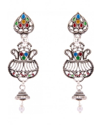 Boho Vintage Antique Gypsy Tribal Indian Oxidized Gold Enamel Pearl Drop Jhumki Jhumka Dangle Earrings Set Jewelry $12.01 Dro...