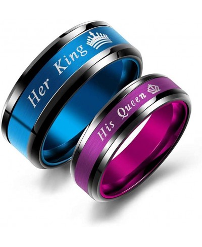 2pcs Matching Set Couple Rings Stainless Steel Promise Rings with His Queen and Her King Wedding Engagement Band $19.07 Bands