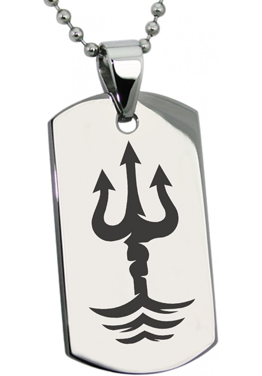 Stainless Steel Poseidon Greek God of Sea Symbol Dog Tag Pendant Necklace $19.44 Pendants & Coins