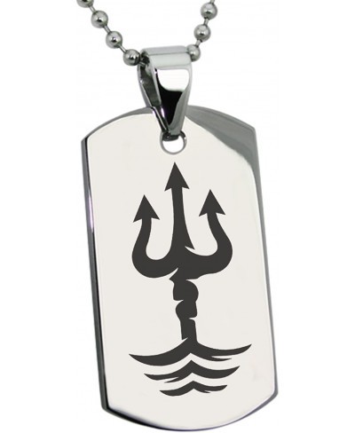 Stainless Steel Poseidon Greek God of Sea Symbol Dog Tag Pendant Necklace $19.44 Pendants & Coins