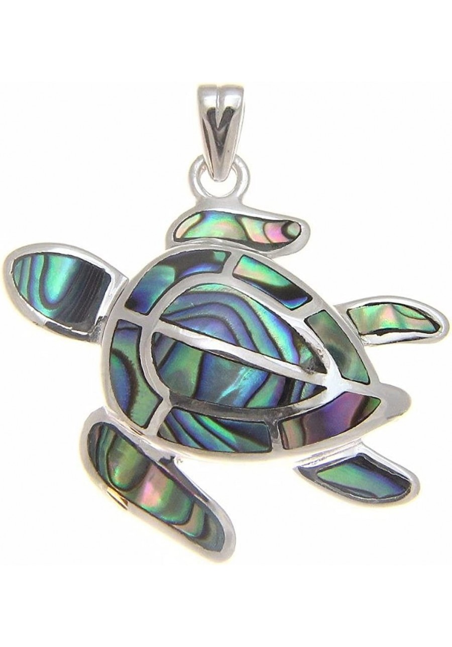925 Sterling Silver Hawaiian Honu sea Turtle Abalone paua Shell Pendant $23.16 Pendant Necklaces