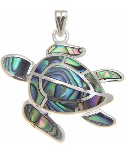 925 Sterling Silver Hawaiian Honu sea Turtle Abalone paua Shell Pendant $23.16 Pendant Necklaces