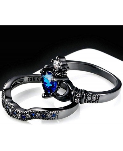 Couple Rings Heart Cut Blue Cz 2pc Womens Wedding Ring Sets Black Gold Filled 8mm Stainless Steel Mens Wedding Band【Buy Two R...