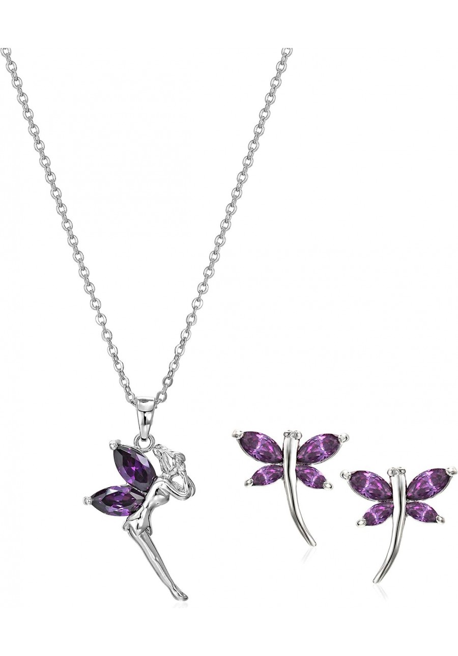 Fairy Tinkerbell Pendant Necklace Stud Earrings with Zirconia Crystals 18K White Gold Plated Jewelry Set for Women $31.91 Jew...