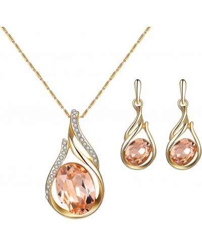 Exquisite Stylish Pendant Women Rhinestone Oval Faux Quartz Pendant Ear Stud Earrings Necklace Jewelry Set for Women Jewelry ...