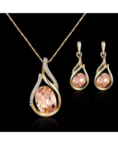 Exquisite Stylish Pendant Women Rhinestone Oval Faux Quartz Pendant Ear Stud Earrings Necklace Jewelry Set for Women Jewelry ...