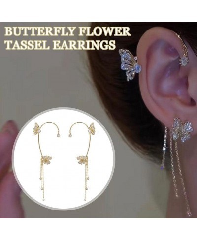 Butterfly Tassel Style Zircon Earrings Sparkling Zircon No Piercing Butterfly Ear Clip Wrap Butterfly Flowers Tassel Long Ear...