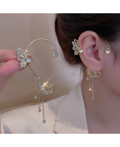 Butterfly Tassel Style Zircon Earrings Sparkling Zircon No Piercing Butterfly Ear Clip Wrap Butterfly Flowers Tassel Long Ear...